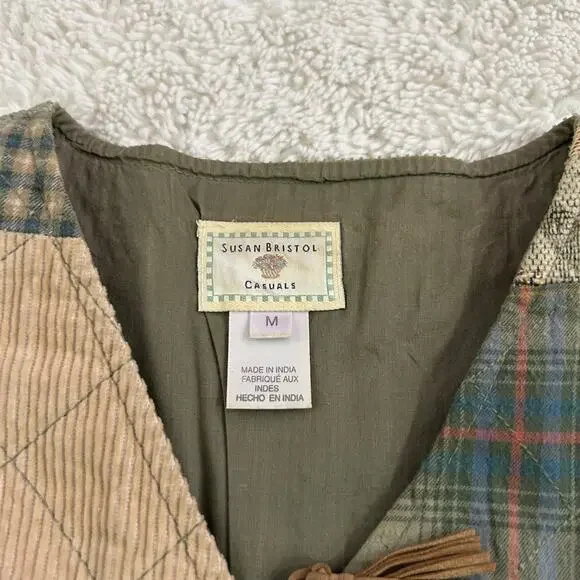 VTG Susan Bristol Womens Vest Green Floral Patchwork Cottage Prairie Westen Boho - Picture 4 of 5